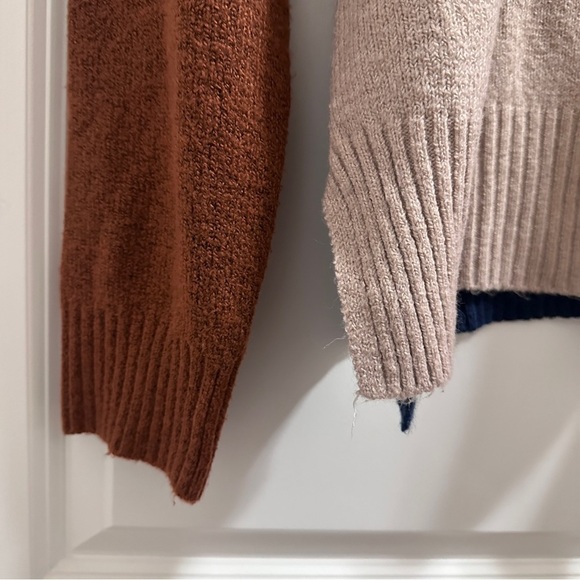 Time and Tru Color Block Crewneck Sweater Women’s Size XXXL Tan Blue Winter - Picture 8 of 16